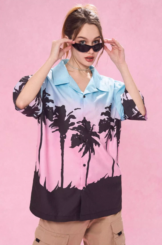 EMPTY REFERENCE Evening Coconut Silhouette Short Sleeve Shirt