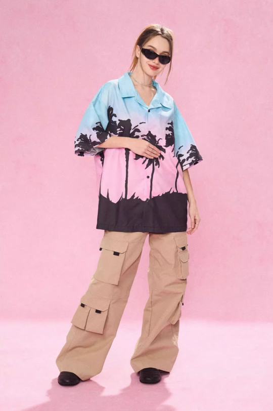 EMPTY REFERENCE Evening Coconut Silhouette Short Sleeve Shirt