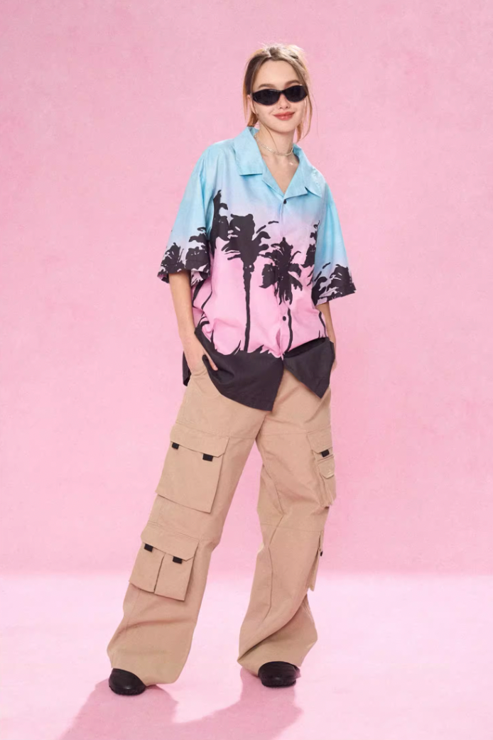 EMPTY REFERENCE Evening Coconut Silhouette Short Sleeve Shirt