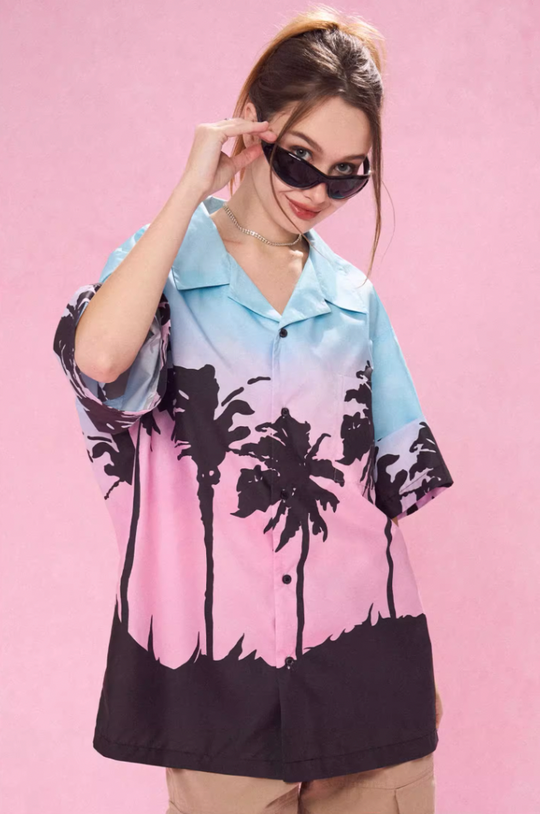 EMPTY REFERENCE Evening Coconut Silhouette Short Sleeve Shirt