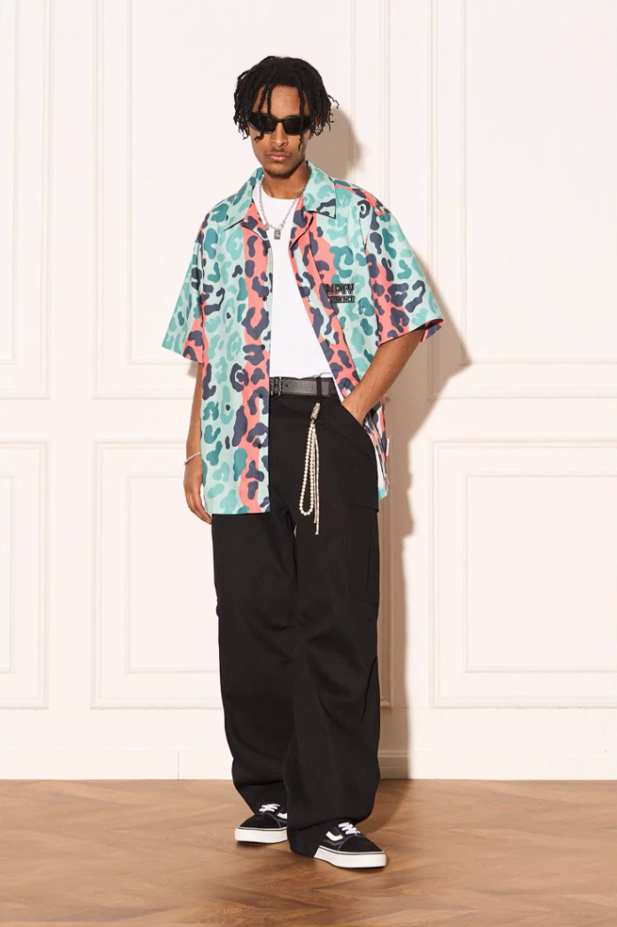 EMPTY REFERENCE Color Clash Leopard Print Short Sleeve Shirt