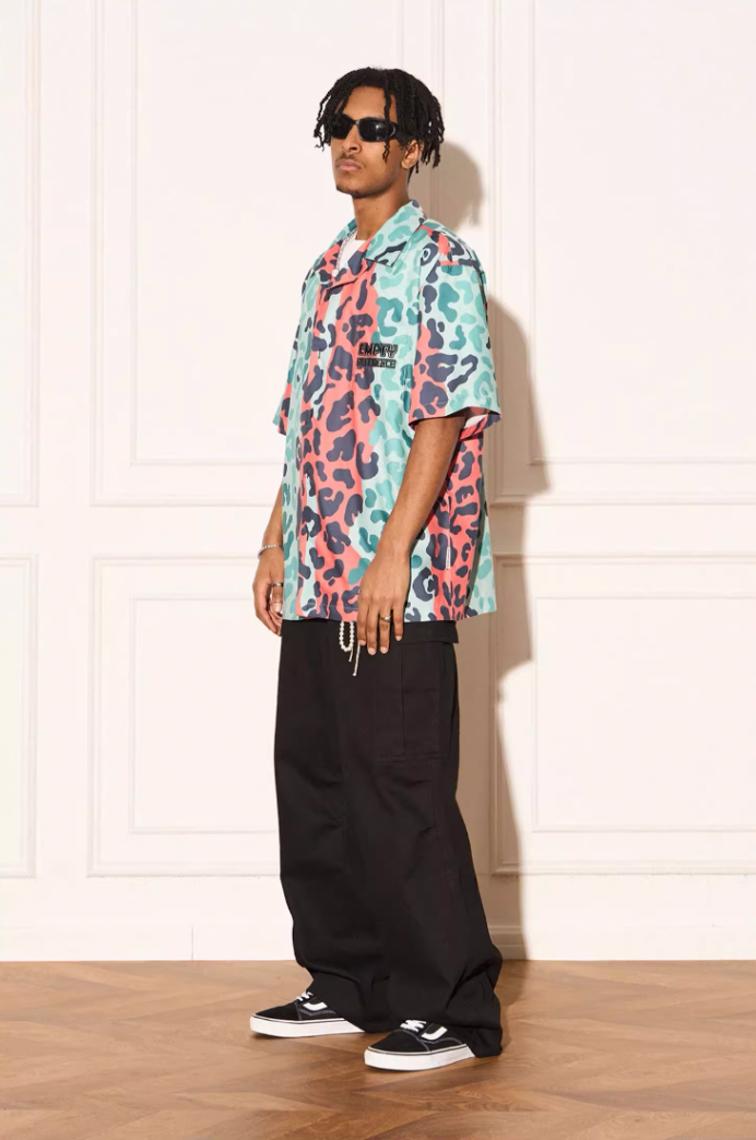 EMPTY REFERENCE Color Clash Leopard Print Short Sleeve Shirt