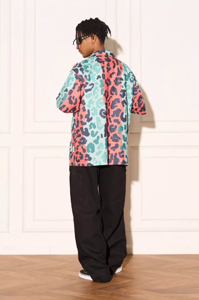 EMPTY REFERENCE Color Clash Leopard Print Short Sleeve Shirt