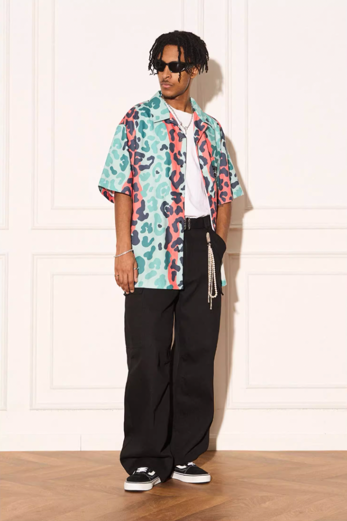 EMPTY REFERENCE Color Clash Leopard Print Short Sleeve Shirt