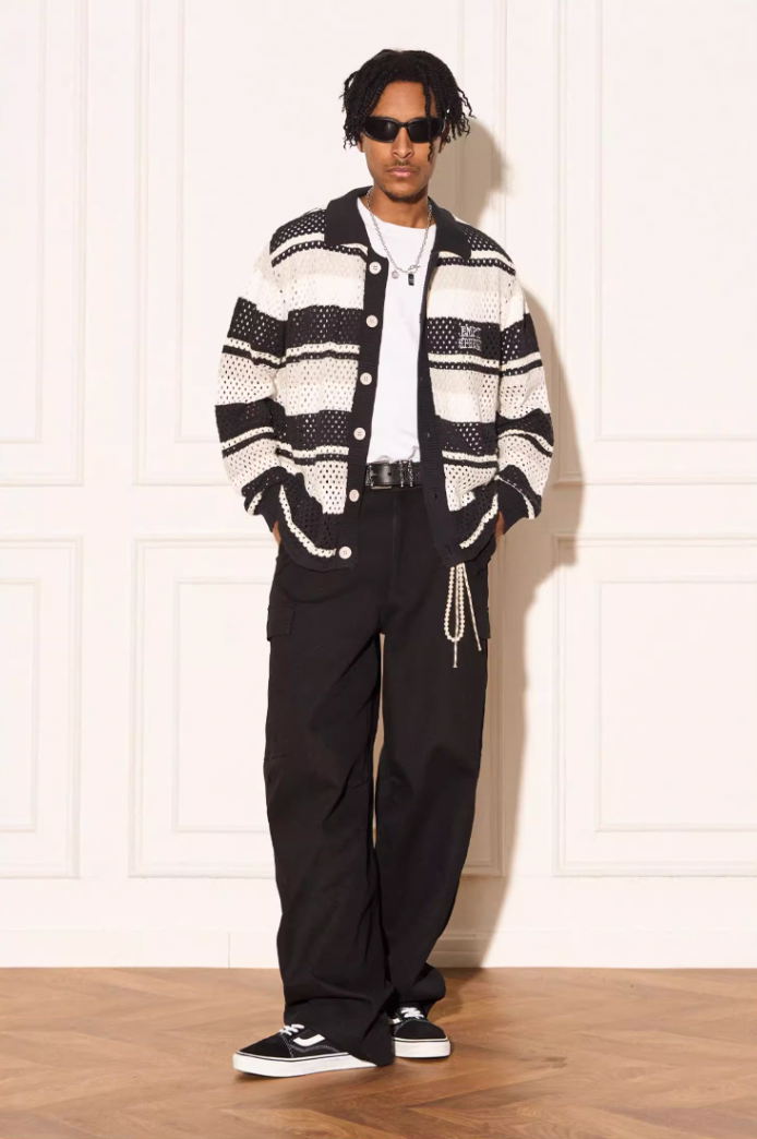 EMPTY REFERENCE Woven Striped Knit Cardigan