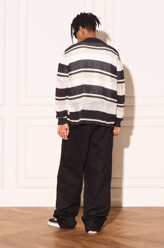 EMPTY REFERENCE Woven Striped Knit Cardigan