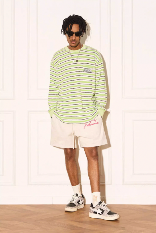 EMPTY REFERENCE Stripe Stereoscopic Color Clash Logo Long Sleeve Tee