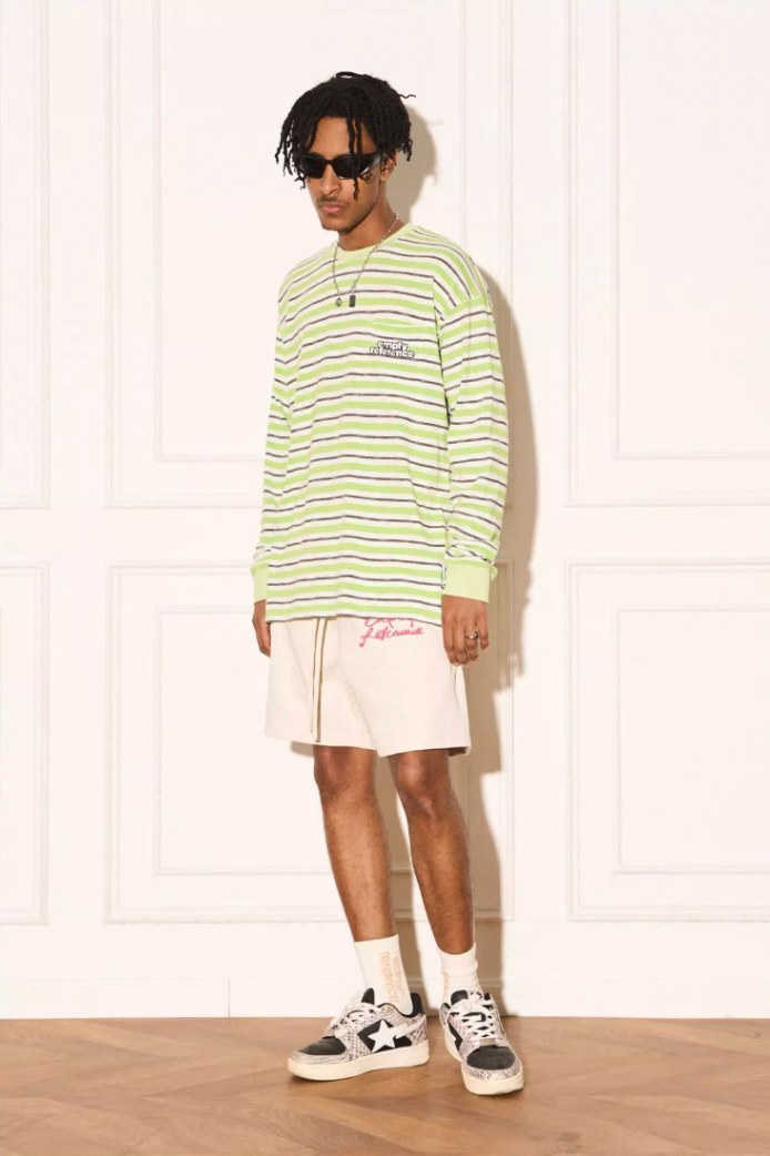 EMPTY REFERENCE Stripe Stereoscopic Color Clash Logo Long Sleeve Tee