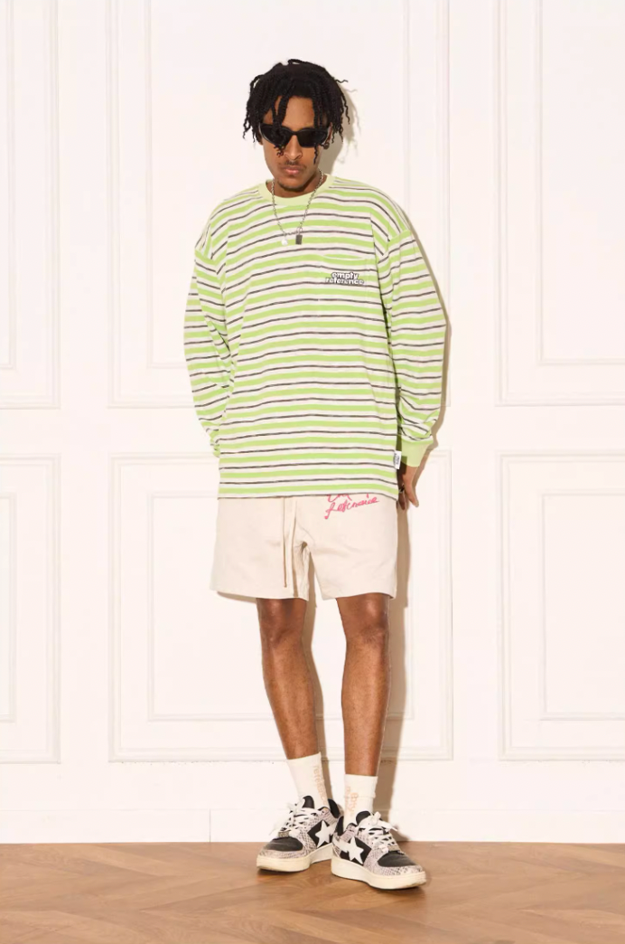 EMPTY REFERENCE Stripe Stereoscopic Color Clash Logo Long Sleeve Tee