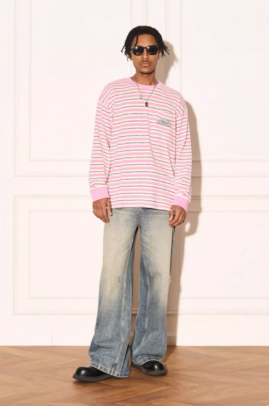 EMPTY REFERENCE Stripe Stereoscopic Color Clash Logo Long Sleeve Tee