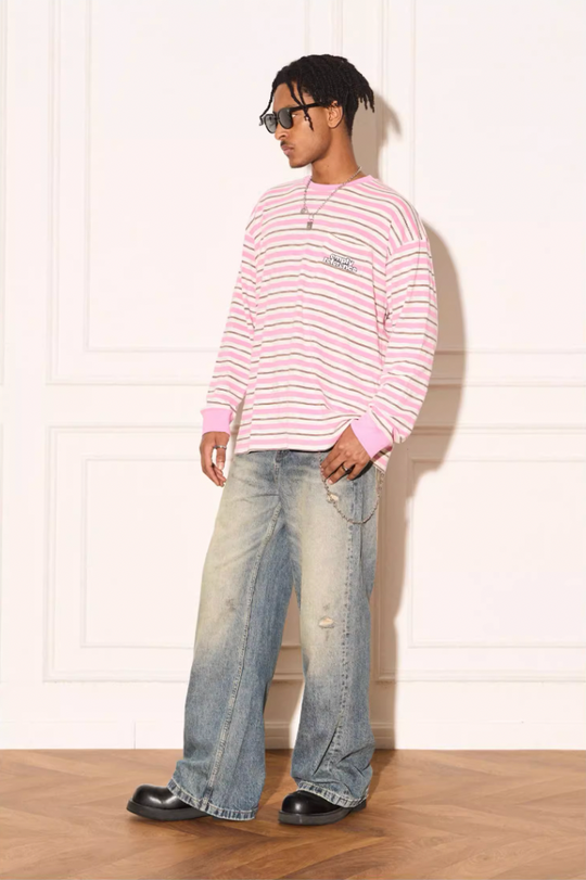 EMPTY REFERENCE Stripe Stereoscopic Color Clash Logo Long Sleeve Tee