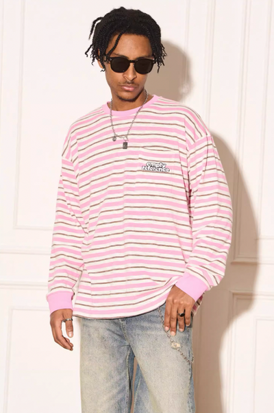 EMPTY REFERENCE Stripe Stereoscopic Color Clash Logo Long Sleeve Tee
