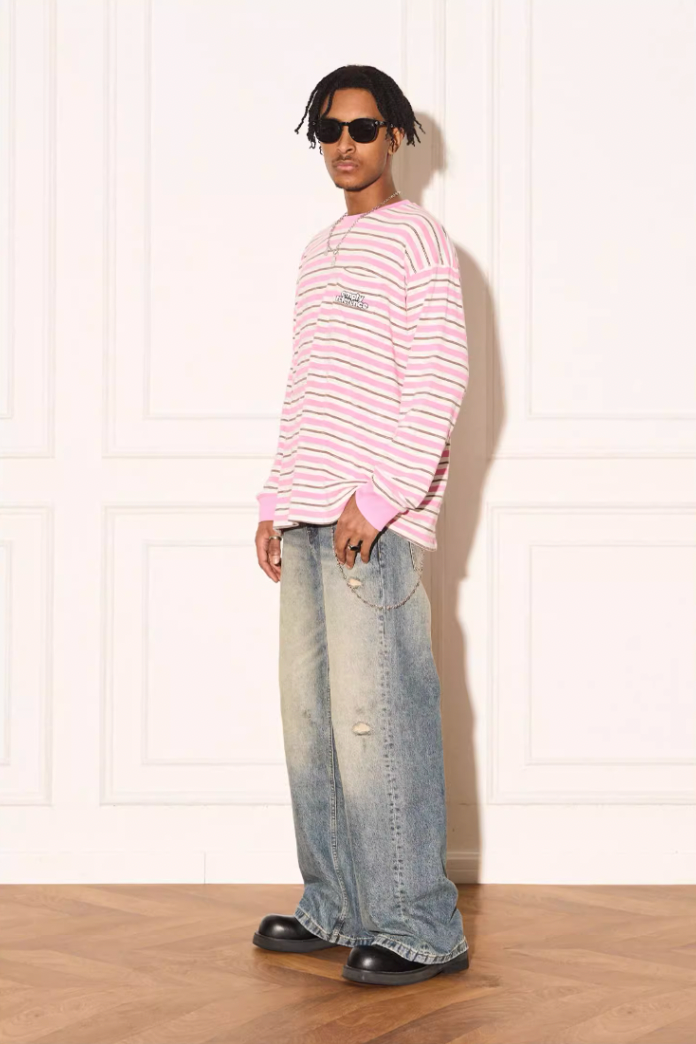 EMPTY REFERENCE Stripe Stereoscopic Color Clash Logo Long Sleeve Tee