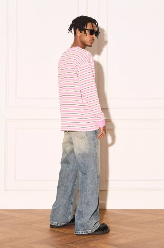 EMPTY REFERENCE Stripe Stereoscopic Color Clash Logo Long Sleeve Tee