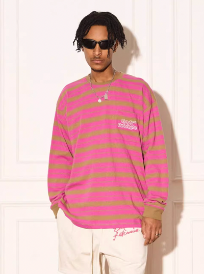 EMPTY REFERENCE Color Clash Striped Long Sleeved Tee