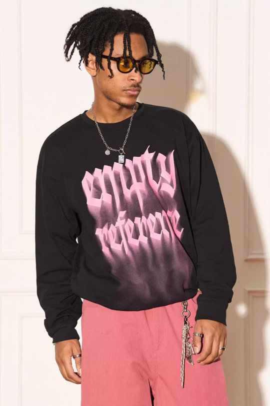 EMPTY REFERENCE Smoke Logo Printed Long Sleeve Tee