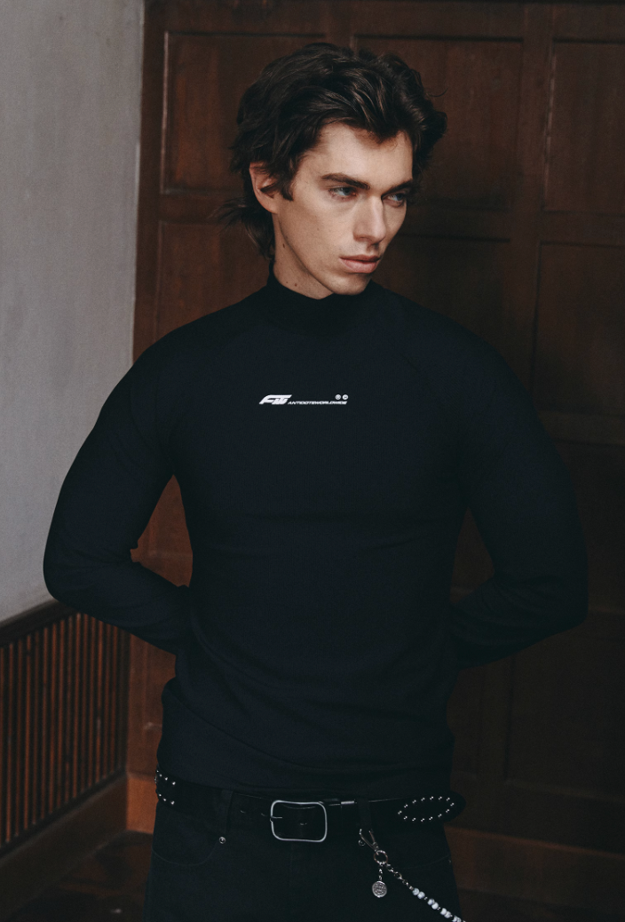 ANTIDOTE Slim Pit Stripe Stretch Half High Neck Long Sleeve Tee