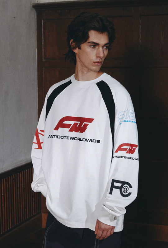 ANTIDOTE Multi Logo Contrasting Racing Long Sleeve Tee