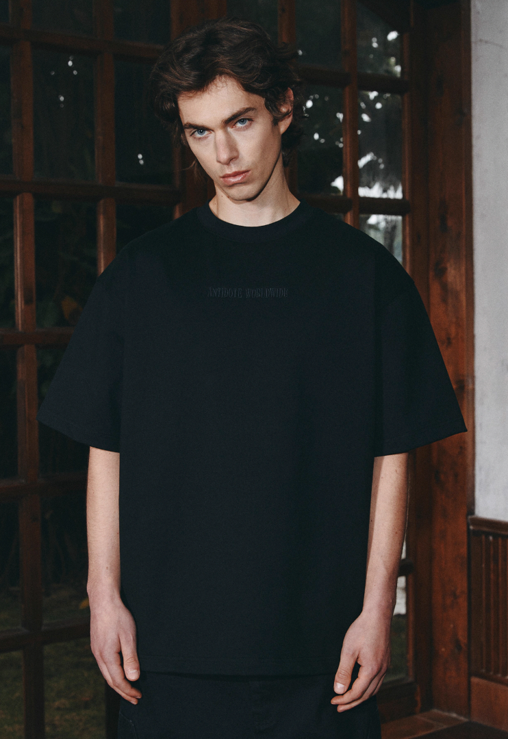 ANTIDOTE Embroidered Leather Studded Tee