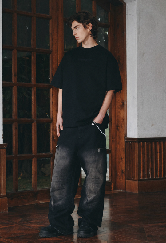 ANTIDOTE Embroidered Leather Studded Tee