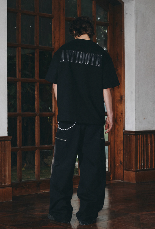 ANTIDOTE Embroidered Leather Studded Tee