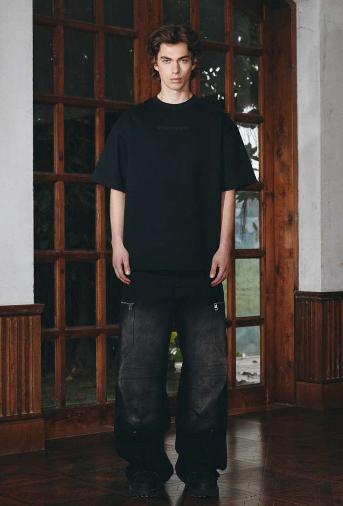 ANTIDOTE Embroidered Leather Studded Tee