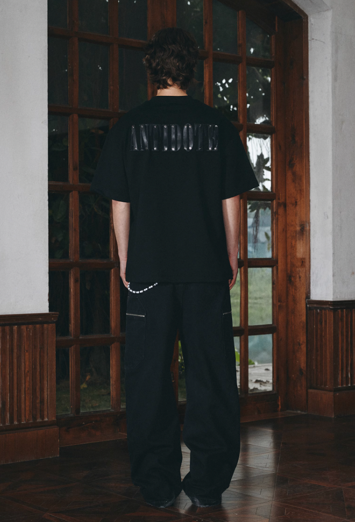 ANTIDOTE Embroidered Leather Studded Tee