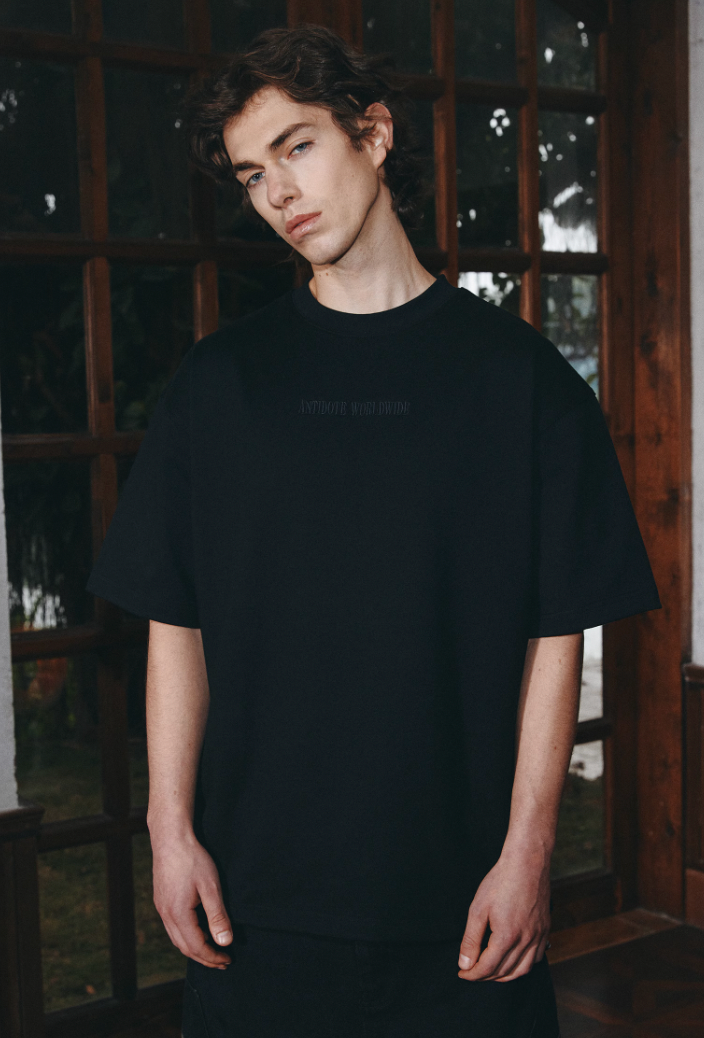ANTIDOTE Embroidered Leather Studded Tee