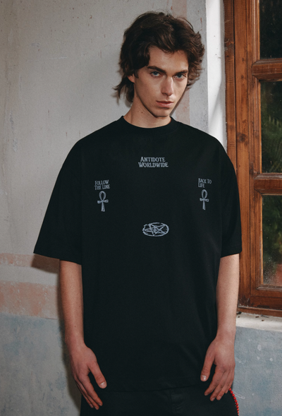 ANTIDOTE Easter Ceremony Printed Cross Letter Tee