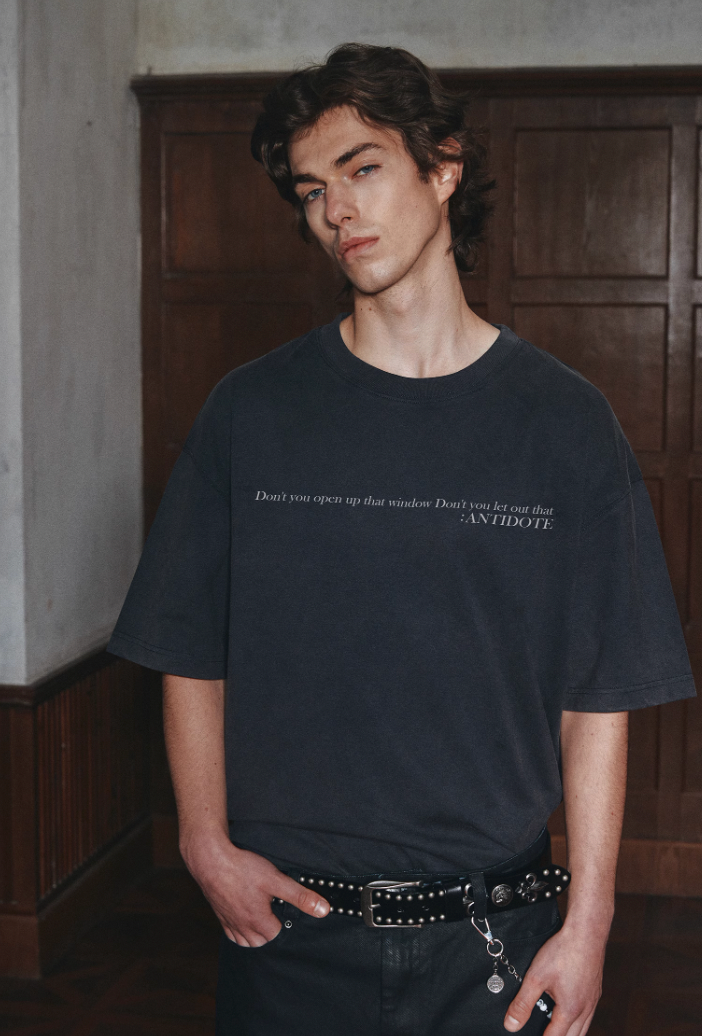 ANTIDOTE Slogan Washed Letter Print Tee