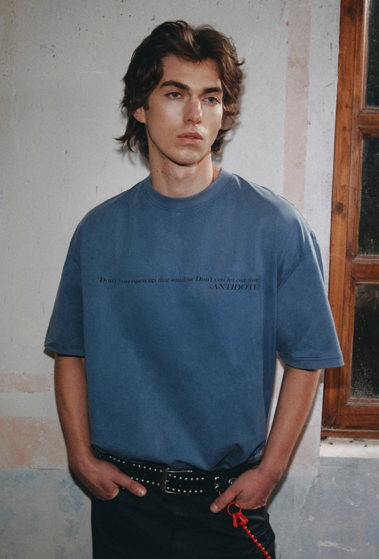 ANTIDOTE Slogan Washed Letter Print Tee