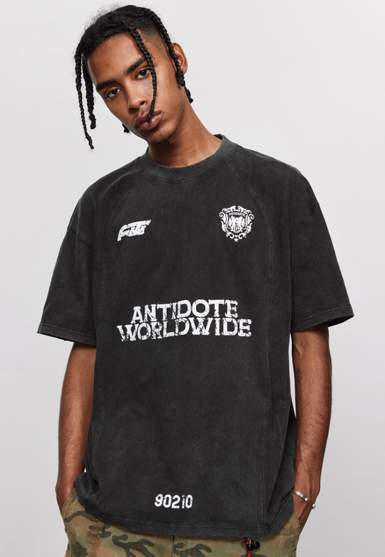 ANTIDOTE Washed Aged Patchwork Stitching Tee