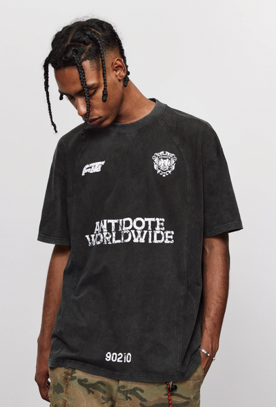 ANTIDOTE Washed Aged Patchwork Stitching Tee