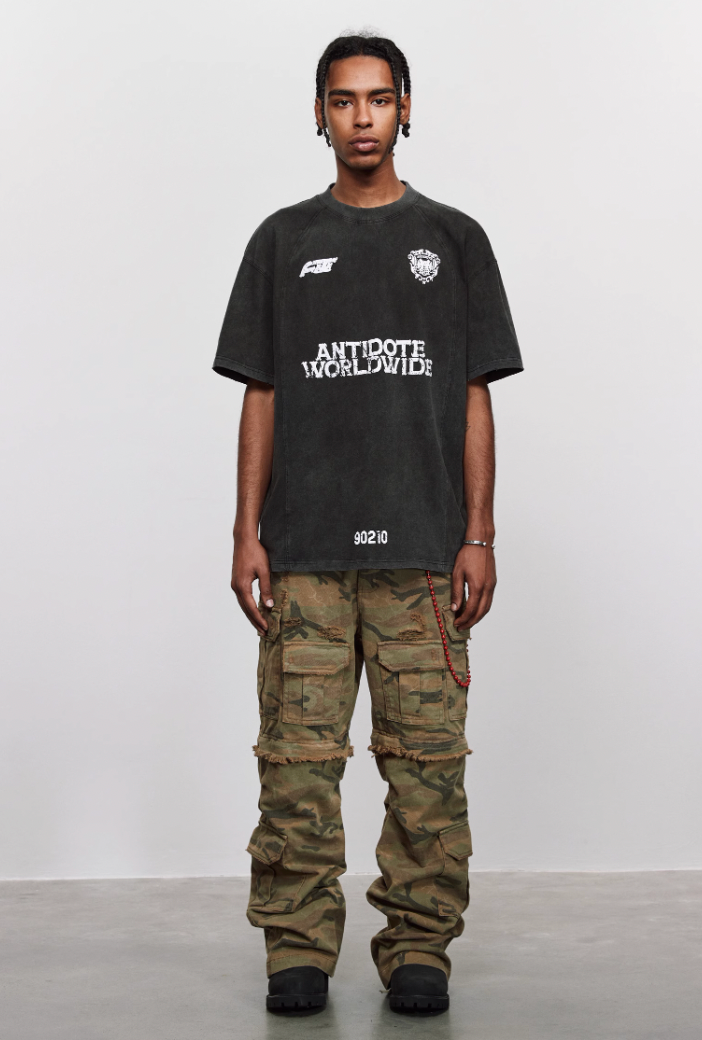ANTIDOTE Washed Aged Patchwork Stitching Tee