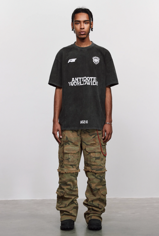 ANTIDOTE Washed Aged Patchwork Stitching Tee