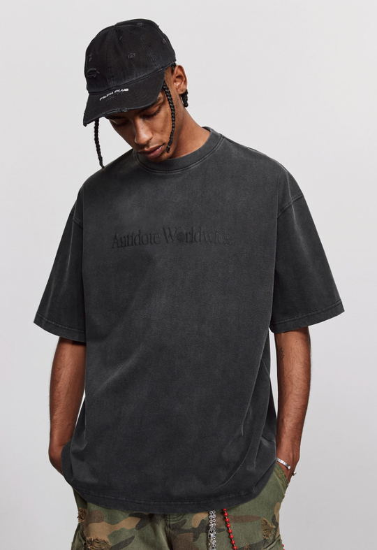 ANTIDOTE Washed Distressed Logo Print Vintage Tee