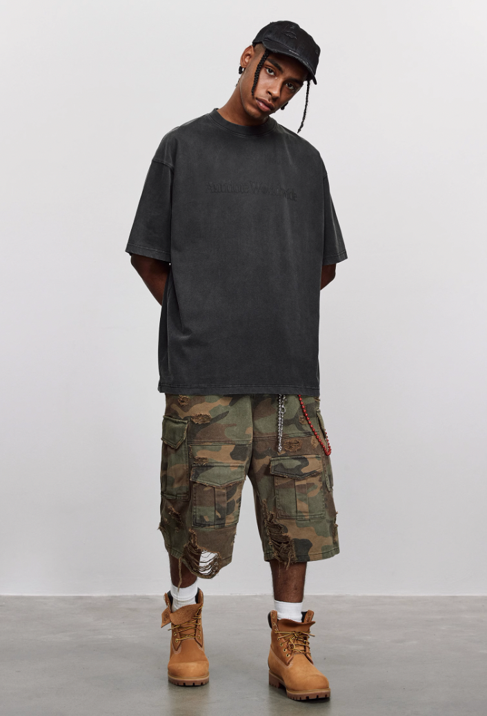 ANTIDOTE Washed Distressed Logo Print Vintage Tee