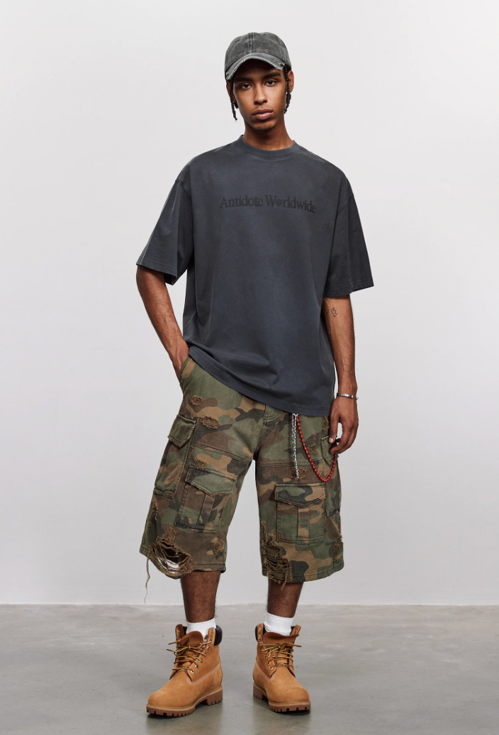 ANTIDOTE Washed Distressed Logo Print Vintage Tee