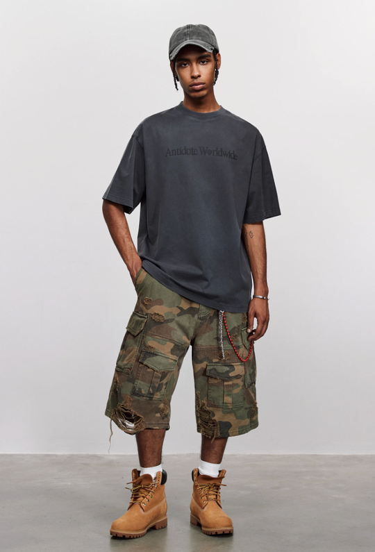 ANTIDOTE Washed Distressed Logo Print Vintage Tee