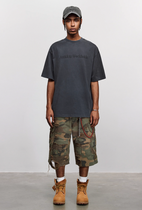 ANTIDOTE Washed Distressed Logo Print Vintage Tee