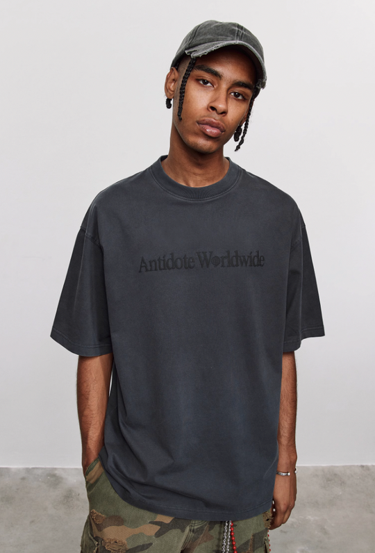 ANTIDOTE Washed Distressed Logo Print Vintage Tee