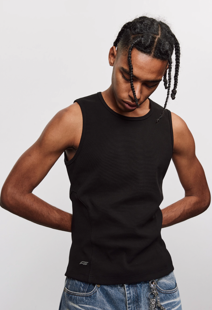 ANTIDOTE Pit Stripe Texture Slim Stretch Sleeveless Tee