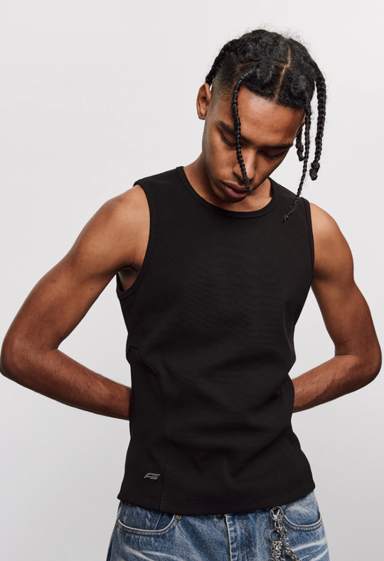 ANTIDOTE Pit Stripe Texture Slim Stretch Sleeveless Tee