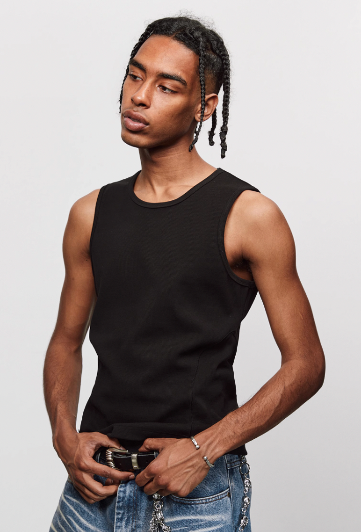 ANTIDOTE Pit Stripe Texture Slim Stretch Sleeveless Tee