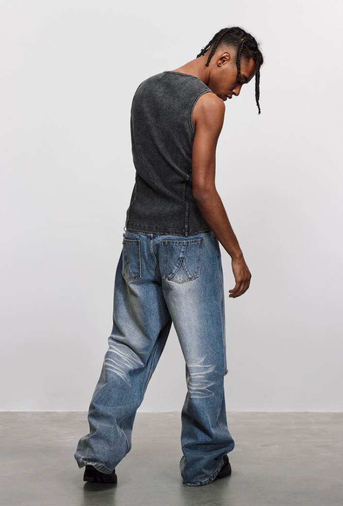 ANTIDOTE Pit Stripe Texture Slim Stretch Sleeveless Tee