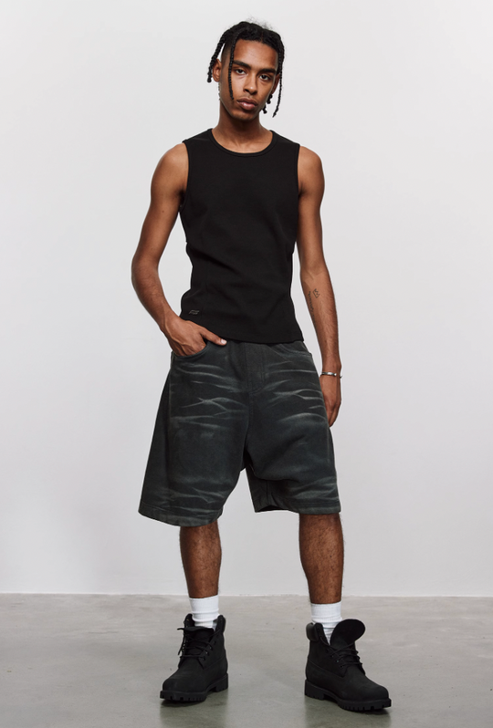 ANTIDOTE Pit Stripe Texture Slim Stretch Sleeveless Tee