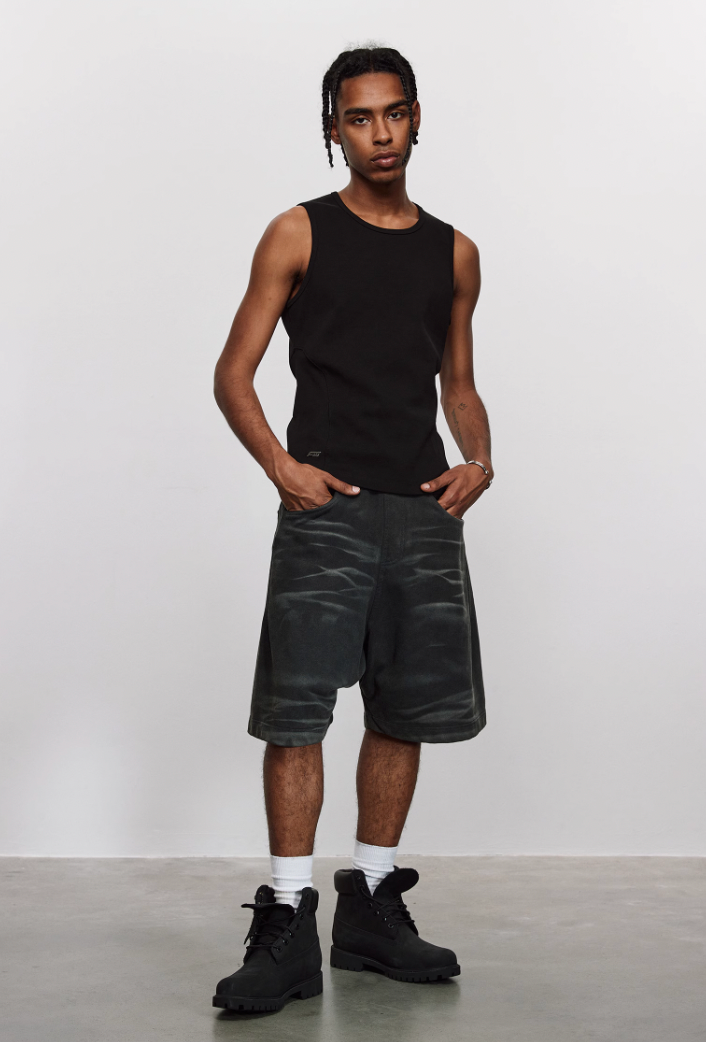 ANTIDOTE Pit Stripe Texture Slim Stretch Sleeveless Tee