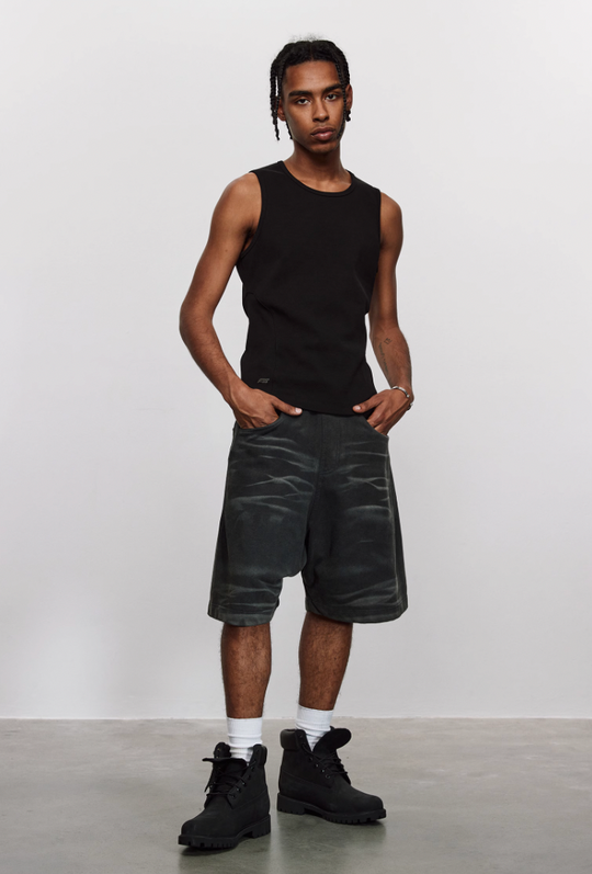 ANTIDOTE Pit Stripe Texture Slim Stretch Sleeveless Tee