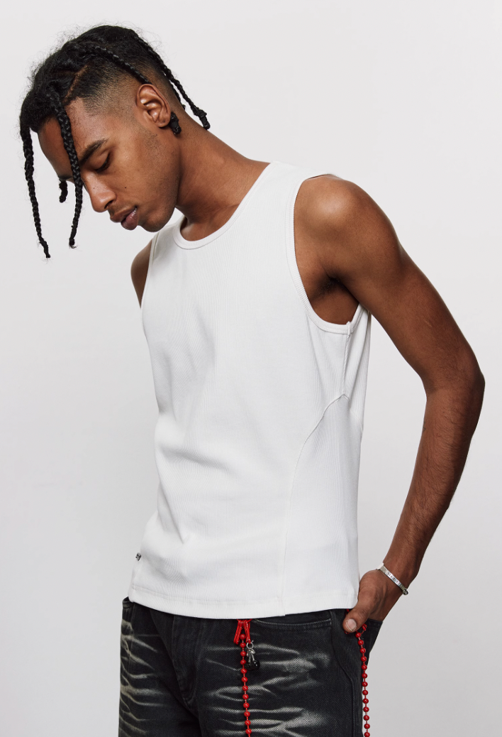 ANTIDOTE Pit Stripe Texture Slim Stretch Sleeveless Tee