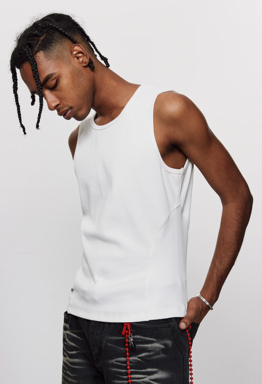 ANTIDOTE Pit Stripe Texture Slim Stretch Sleeveless Tee